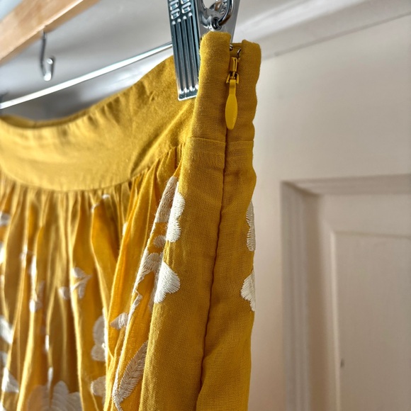 Anthropologie Maeve Vineland Embroidered Midi Skirt Yellow Scalloped Size S - Picture 9 of 15